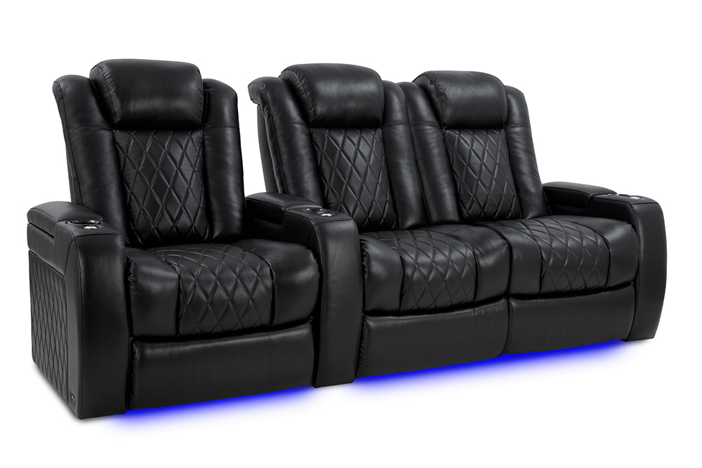 Valencia Tuscany XL Leather Home Theater Seating Row of 3 Loveseat Right, Midnight Black