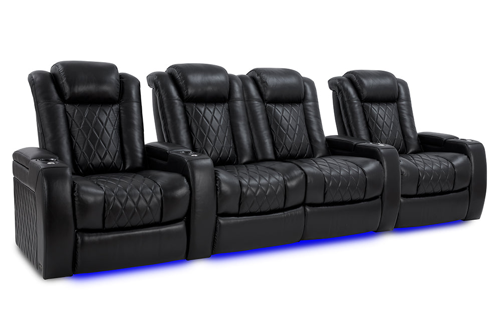 Valencia Tuscany XL Leather Home Theater Seating Row of 4 Loveseat Center, Midnight Black