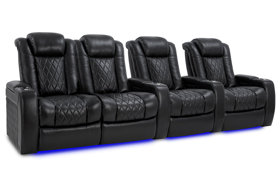 Valencia Tuscany XL Leather Home Theater Seating Heavy Duty Row of 4 Loveseat Left, Midnight Black