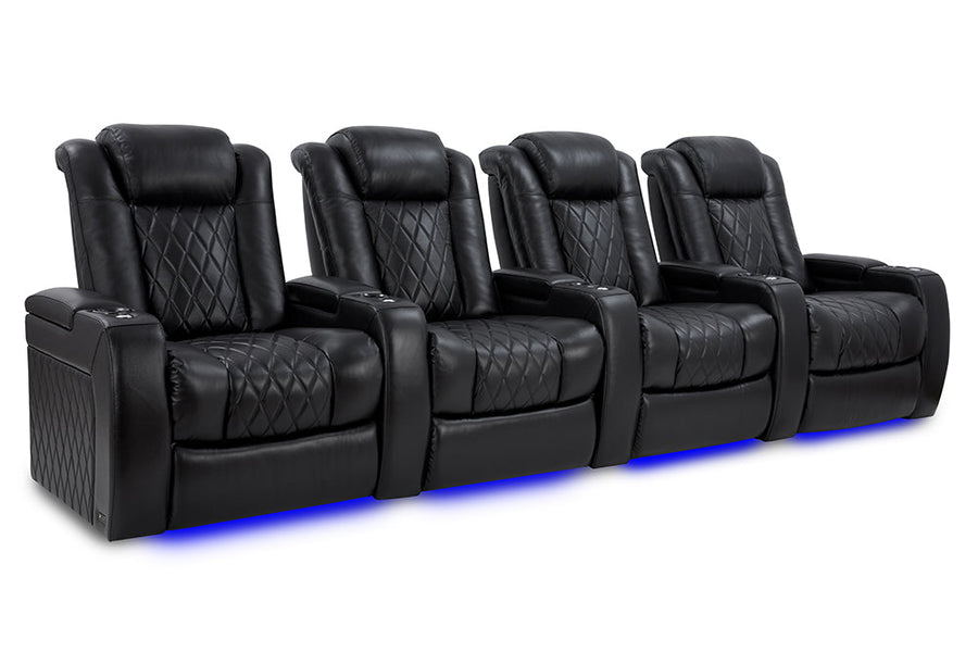 Valencia Tuscany XL Leather Home Theater Seating Row of 4, Midnight Black