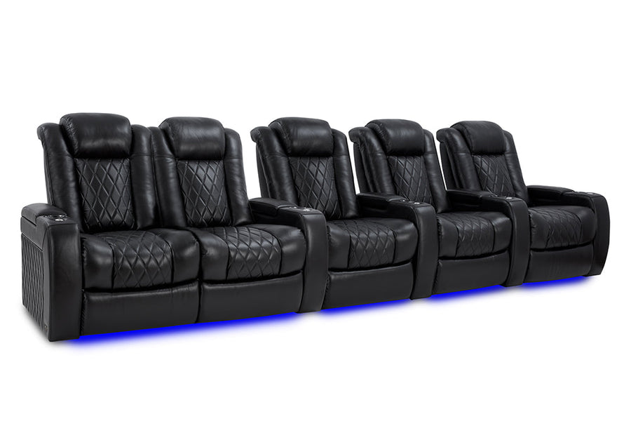 Valencia Tuscany XL Leather Home Theater Seating Row of 5 Loveseat Left, Midnight Black