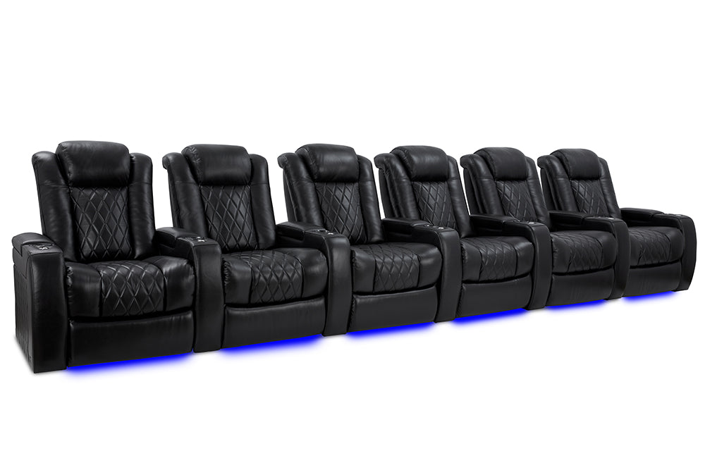 Valencia Tuscany XL Leather Home Theater Seating Row of 6, Midnight Black