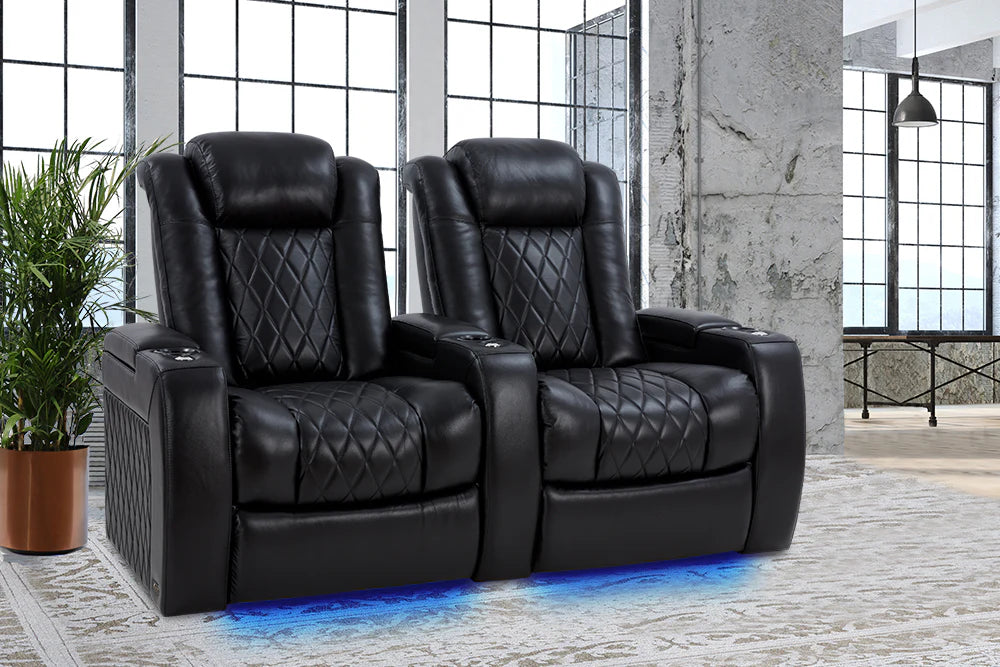 Valencia Tuscany XL Leather Home Theater Seating Heavy Duty Row of 3, Midnight Black