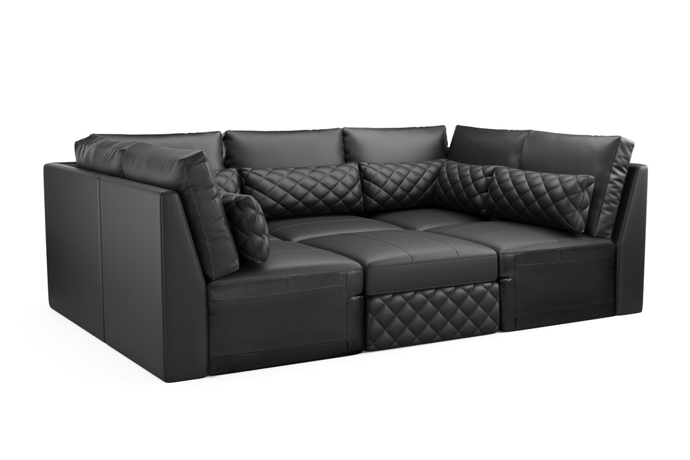 Valencia Pisa Ultimate Nappa 20000 Leather Lounge Sectional Sofa, U Shape Sectional, Black