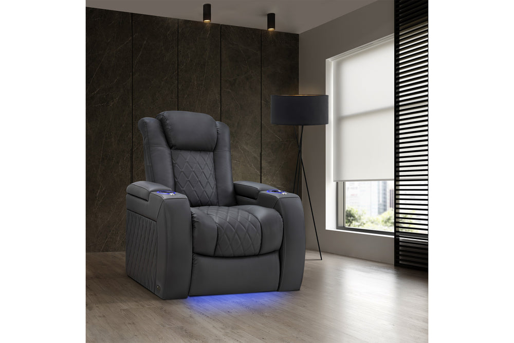 Valencia Tuscany Leather Home Theater Seating Single, Charcoal Grey