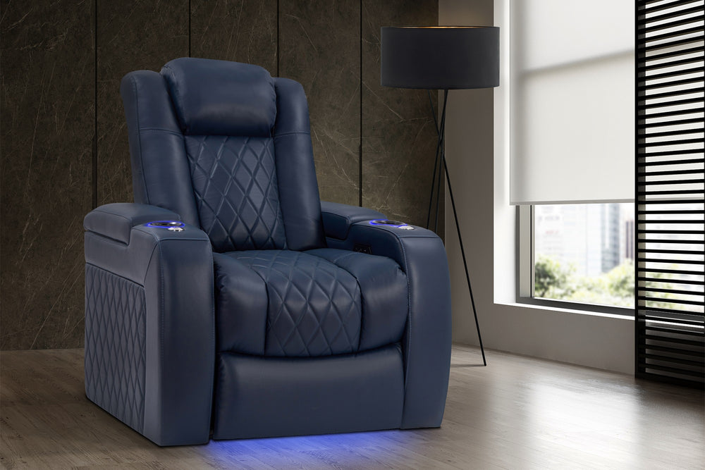 Valencia Tuscany Leather Home Theater Seating Single, Navy Blue