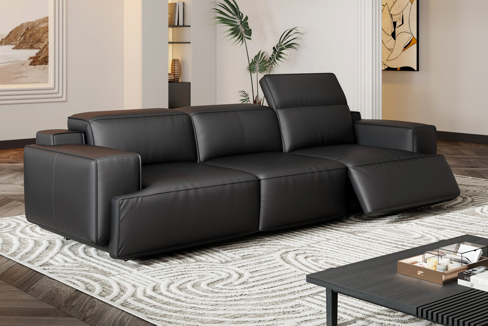 Valencia Valentina Leather Three Seats Recliner Sofa, Black