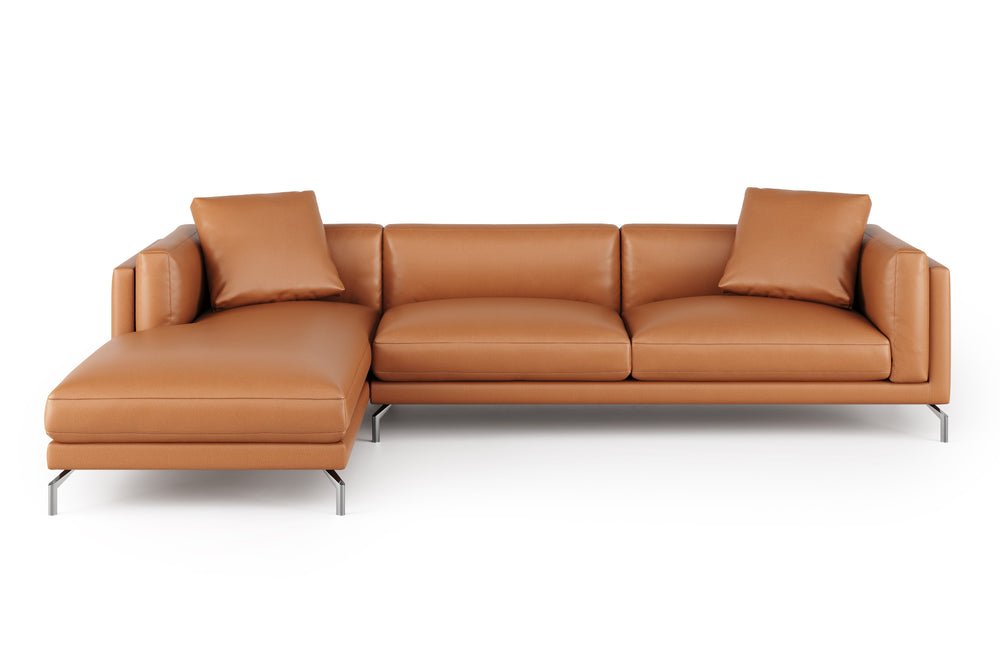 Valencia Zadar Leather Sofa with Left Chaise, Cognac