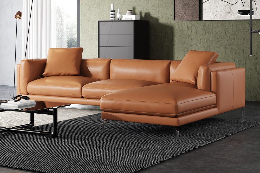 Valencia Zadar Leather Sofa with Right Chaise, Cognac