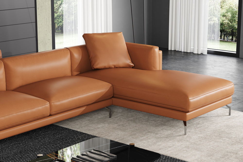 Valencia Zadar Leather Sofa with Right Chaise, Cognac