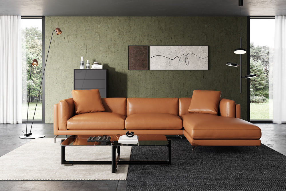 Valencia Zadar Leather Sofa with Right Chaise, Cognac