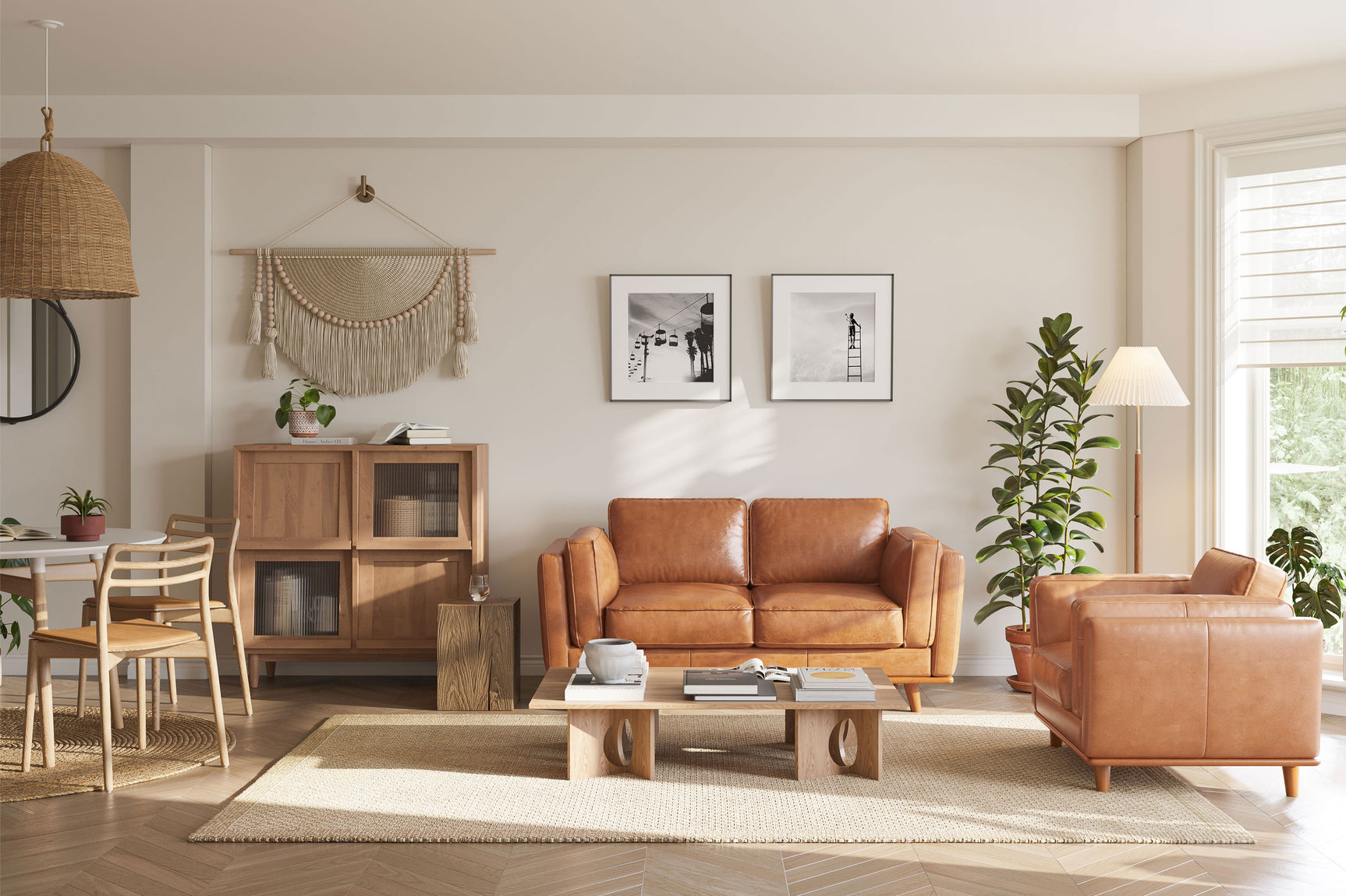 Valencia Artisan Top Grain Leather Loveseat Cognac Sofa Scene map-3