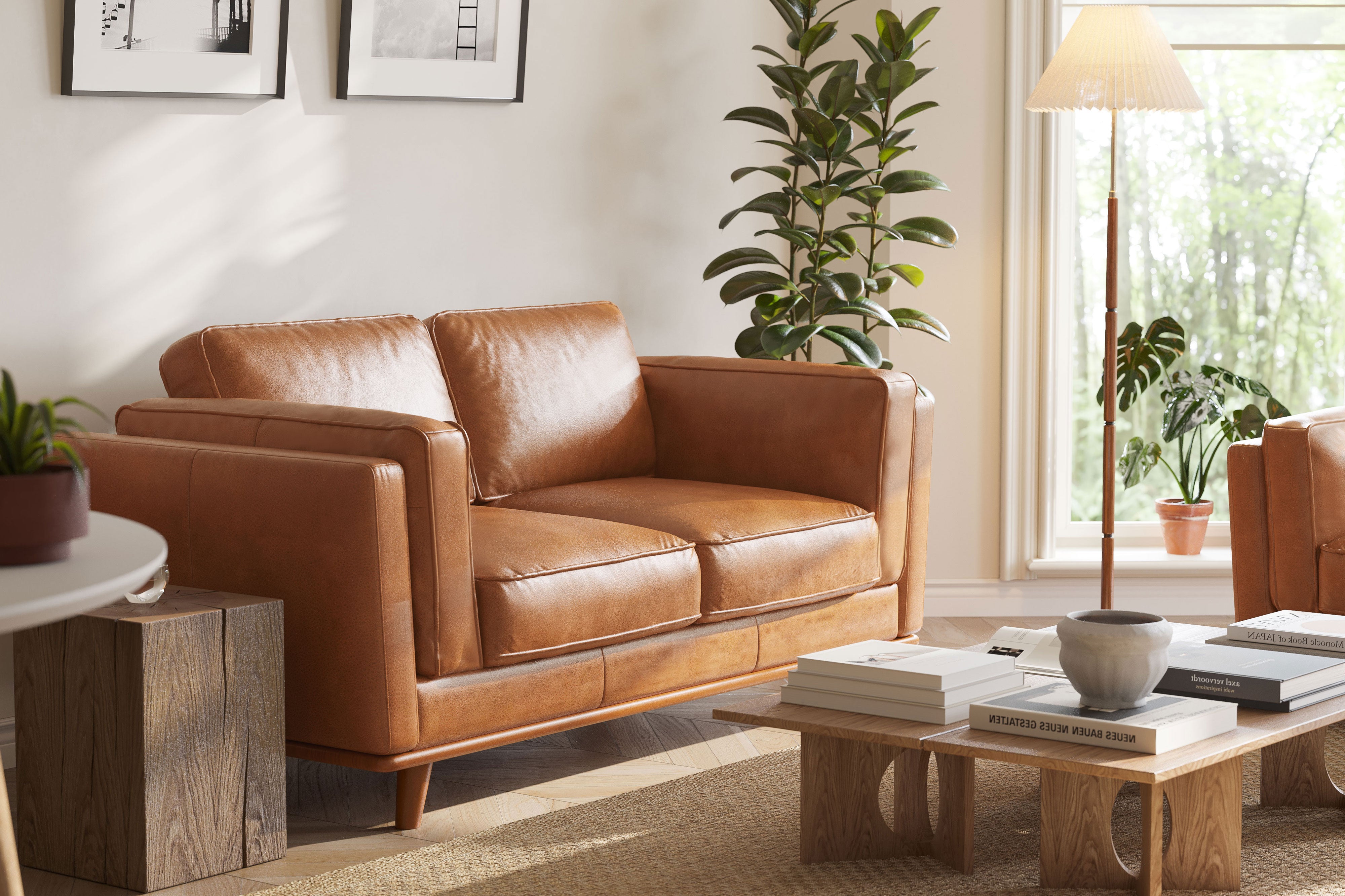 Valencia Cognac Artisan Top Grain Leather Loveseat Sofa for Living