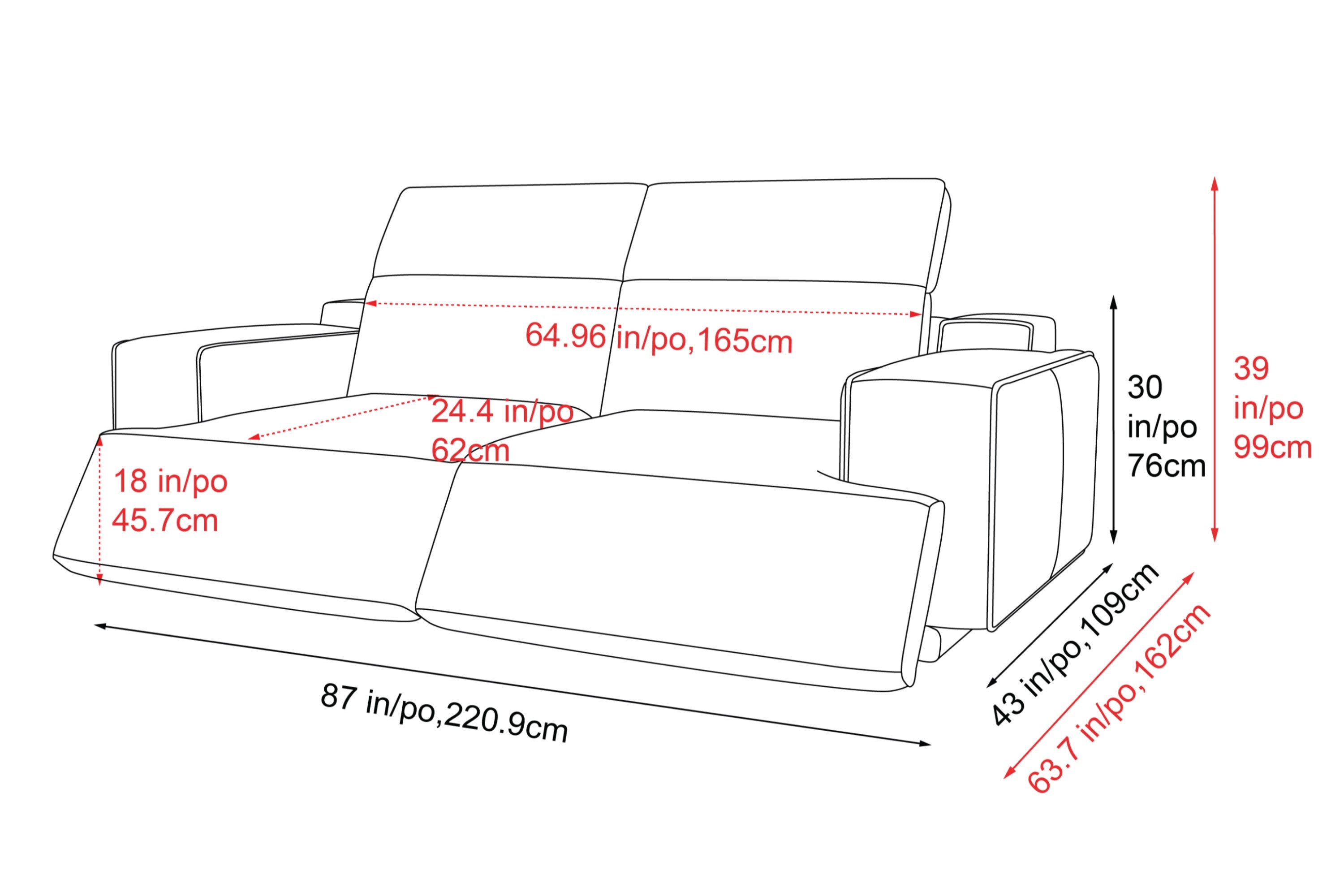 Valencia Valentina Leather Loveseat Recliner Sofa, Light Grey