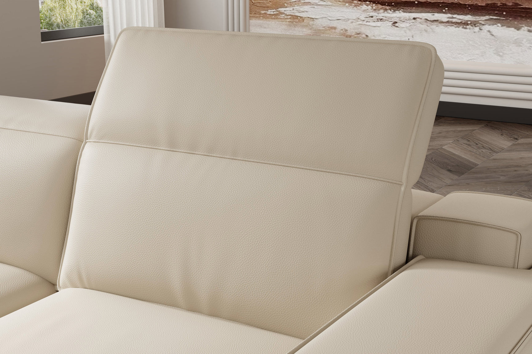 Valencia Valentina Leather Sectional L-Shape Recliner Sofa, Beige