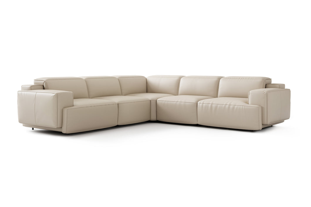 Valencia Valentina Leather Sectional L-Shape Recliner Sofa, Beige