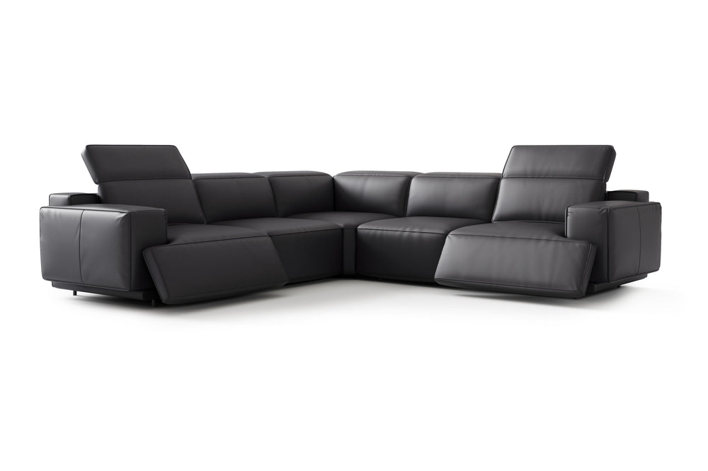 Valencia Valentina Leather Sectional L-Shape Recliner Sofa, Black