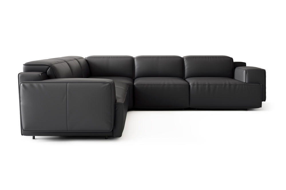 Valencia Valentina Leather Sectional L-Shape Recliner Sofa, Black