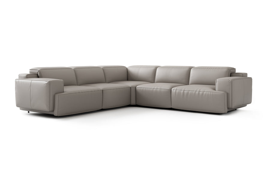 Valencia Valentina Leather Sectional L-Shape Recliner Sofa, Light Grey