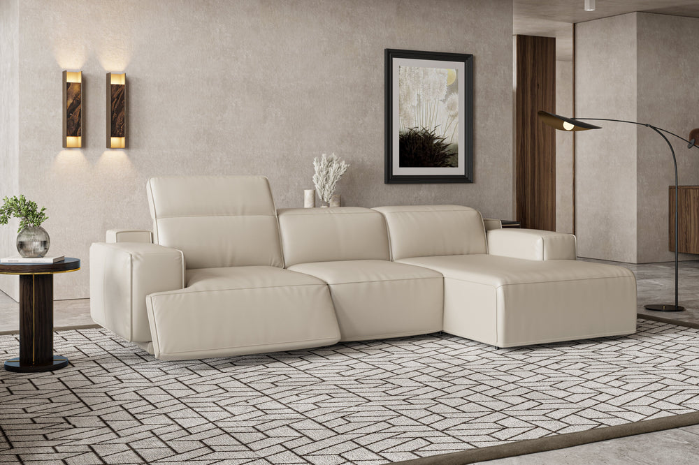 Valencia Valentina Leather Three Seats with Right Chaise Recliner Sofa, Beige