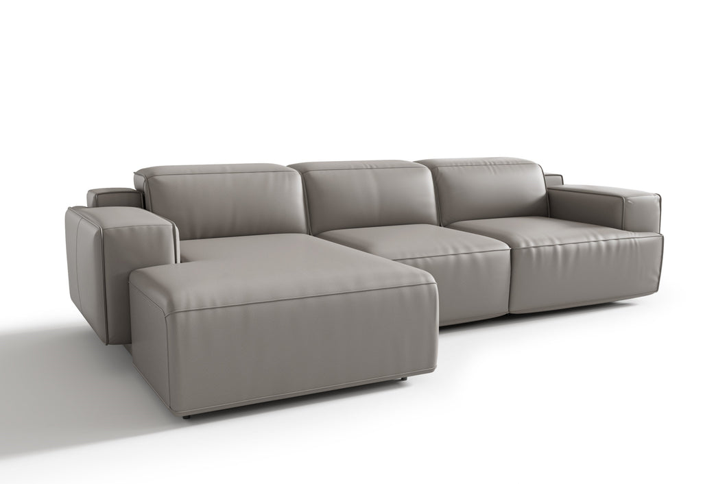 Valencia Valentina Leather Three Seats with Left Chaise Recliner Sofa, Light Grey
