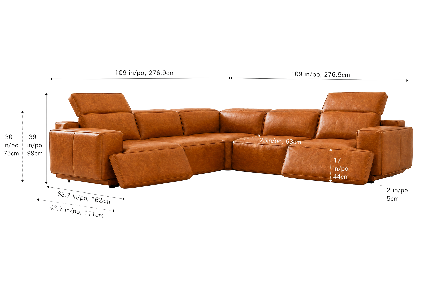Valencia Valentina Distressed Leather Corner Recliner Sectional Sofa