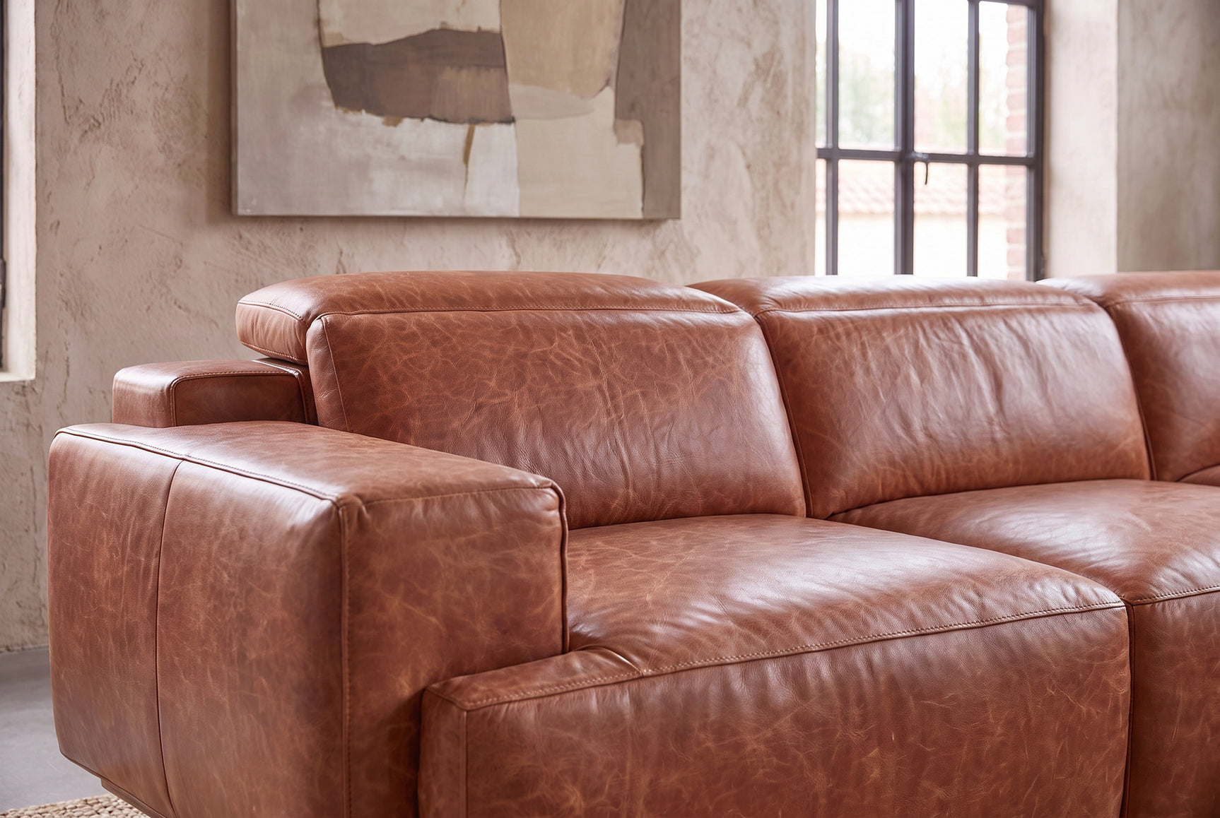 Valencia Valentina Distressed Leather Corner Recliner Sectional Sofa