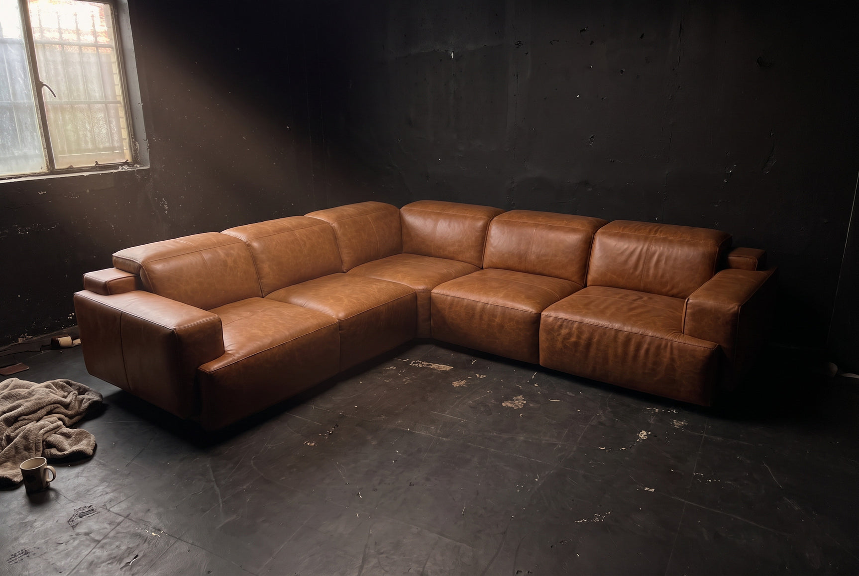 Valencia Valentina Distressed Leather Corner Recliner Sectional Sofa