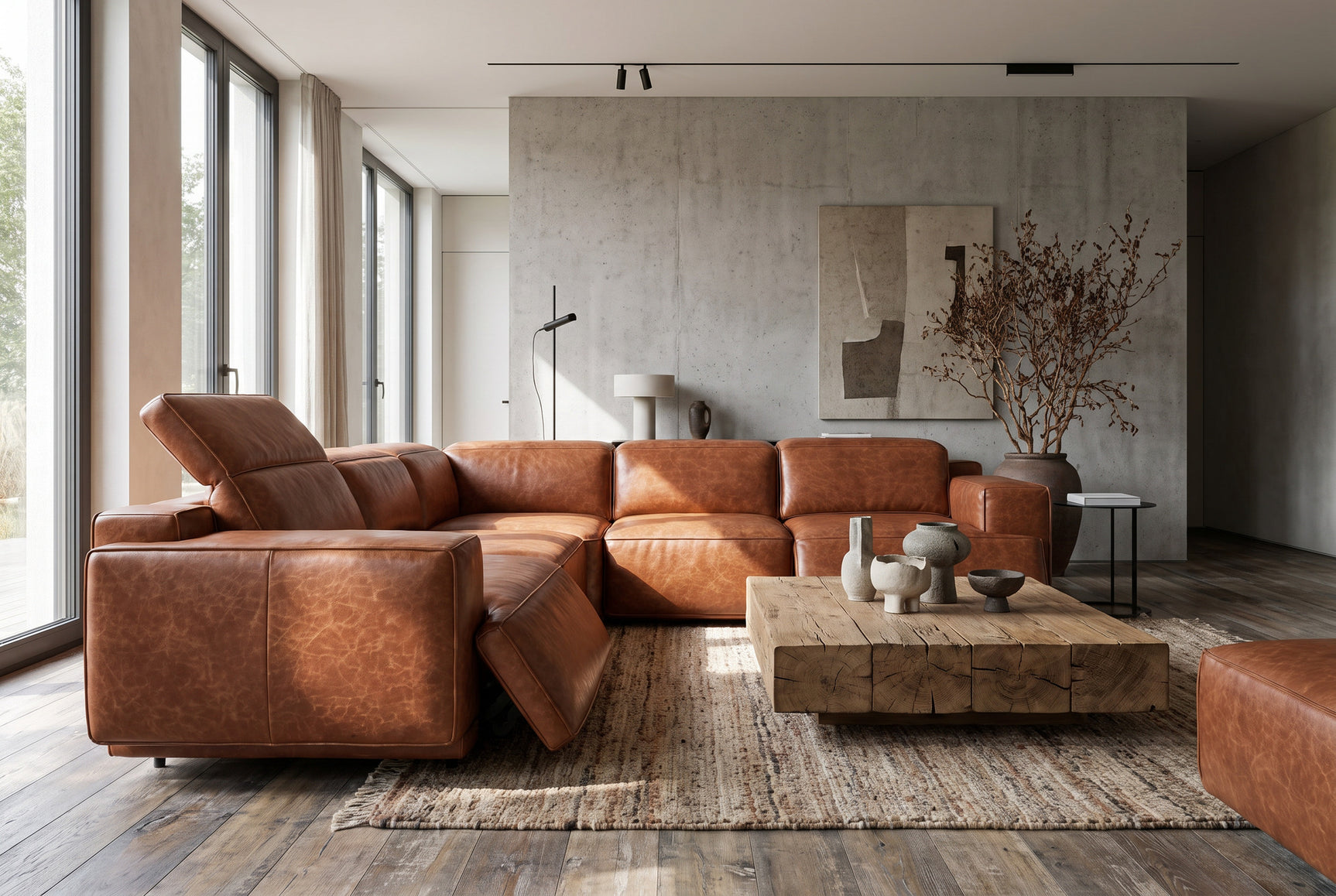 Valencia Valentina Distressed Leather Corner Recliner Sectional Sofa