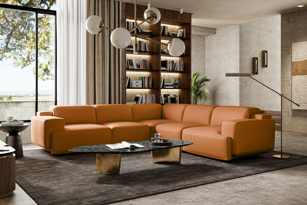 Valencia Valentina Leather Sectional L-Shape Recliner Sofa, Cognac