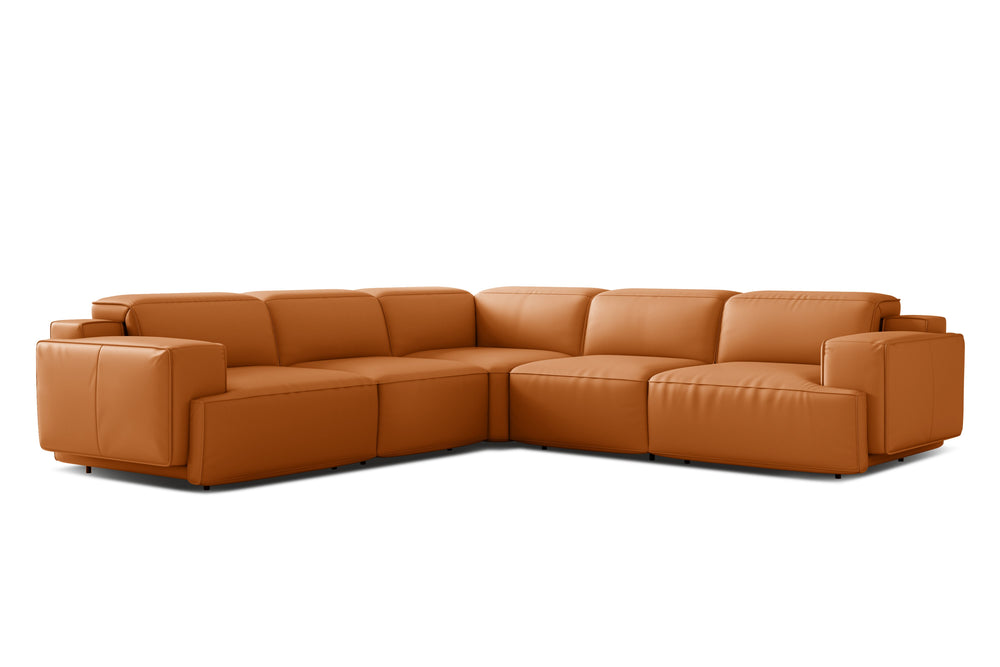 Valencia Valentina Leather Sectional L-Shape Recliner Sofa, Cognac