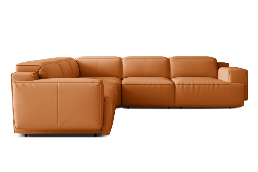 Valencia Valentina Leather Sectional L-Shape Recliner Sofa, Cognac