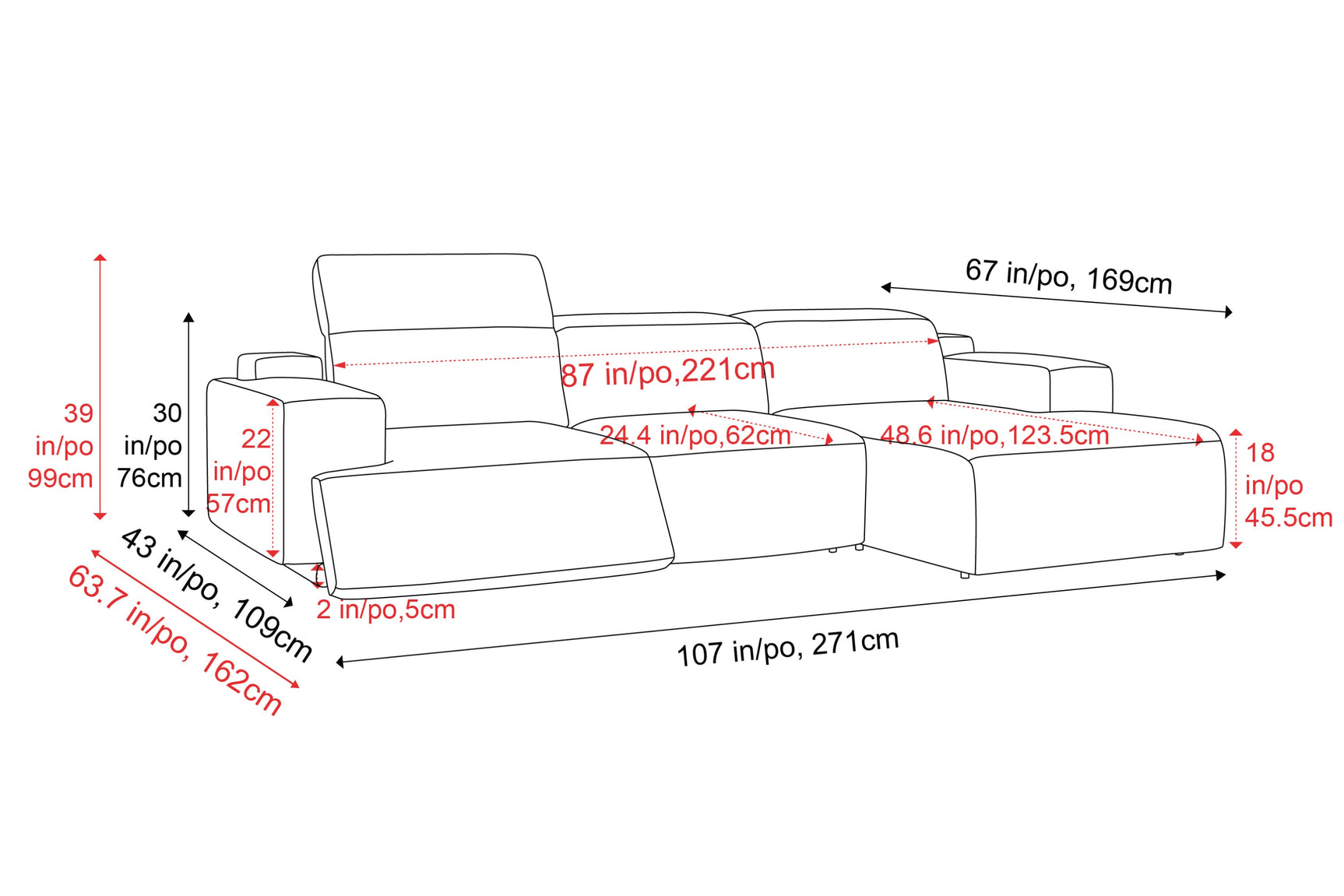 Valentina Leather Recliner Sectional Sofa