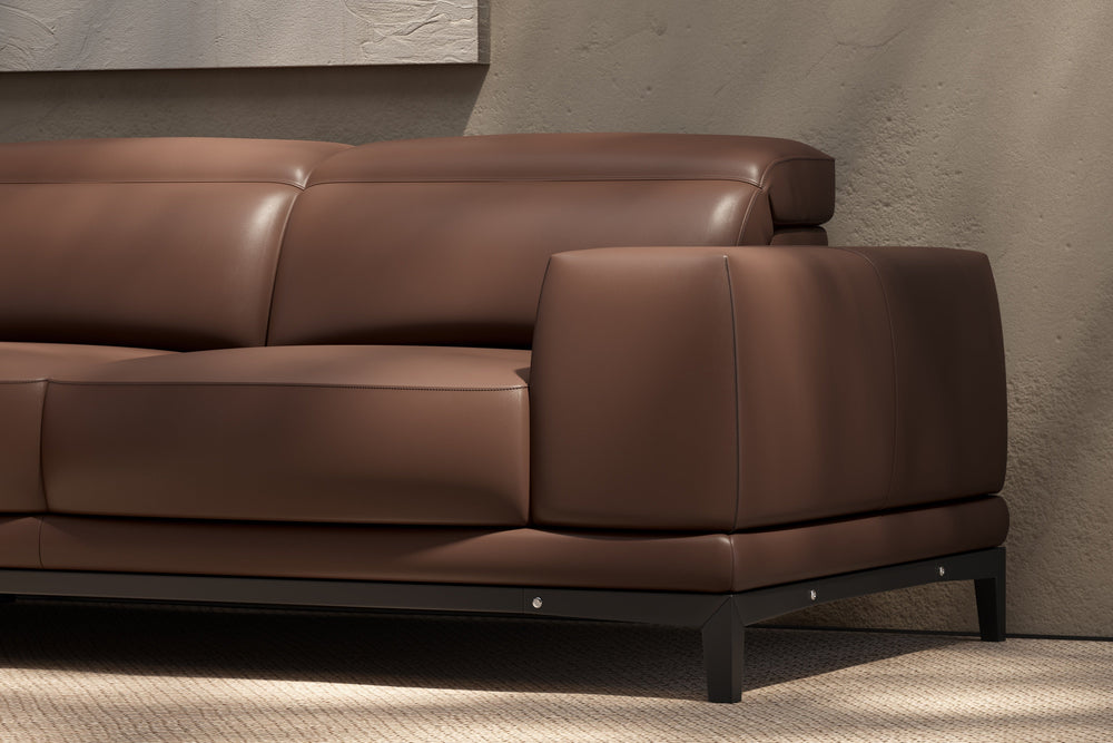 Valencia Valletta Top Grain Leather Sofa, L-Shape with Left Chaise, Dark Brown