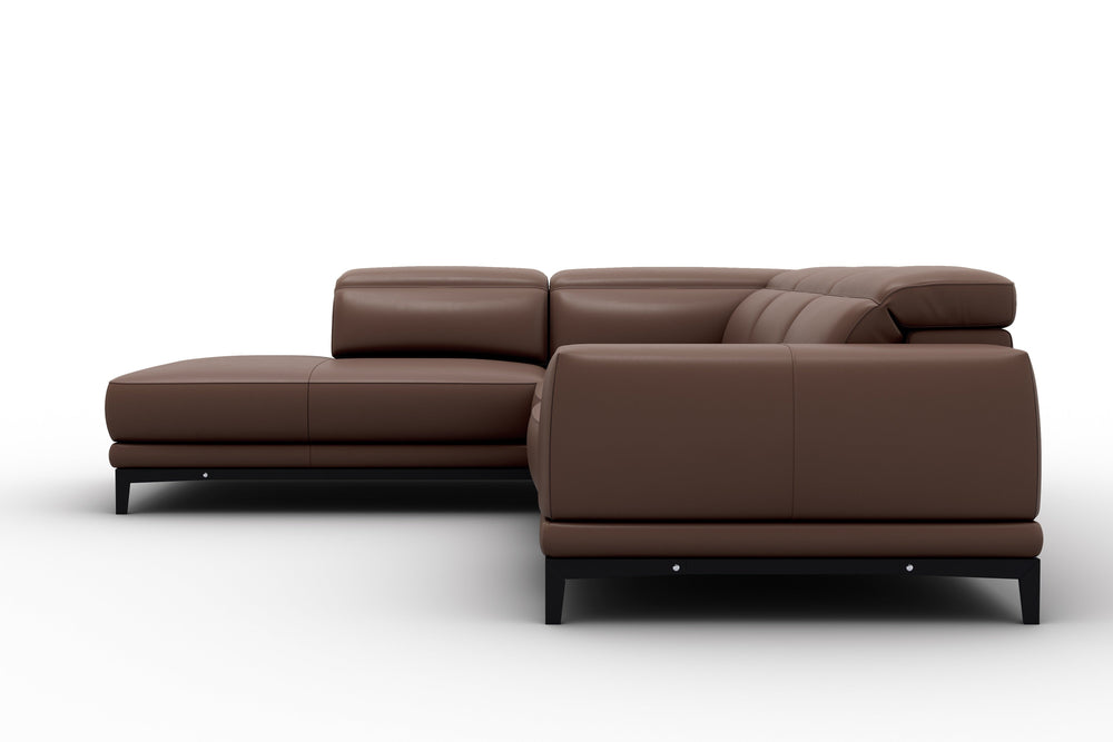 Valencia Valletta Top Grain Leather Sofa, L-Shape with Left Chaise, Dark Brown