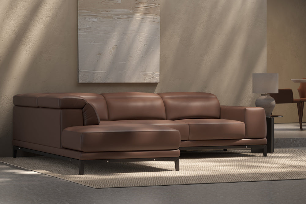 Valencia Valletta Top Grain Leather Sofa, L-Shape with Left Chaise, Dark Brown