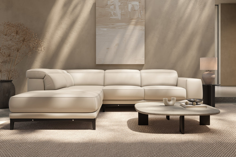 Valencia Valletta Top Grain Leather L-Shape with Left Chaise Sofa, Beige