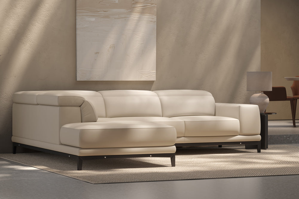 Valencia Valletta Top Grain Leather L-Shape with Left Chaise Sofa, Beige