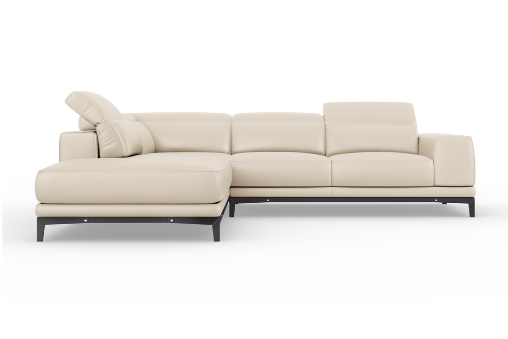 Valencia Valletta Top Grain Leather L-Shape with Left Chaise Sofa, Beige