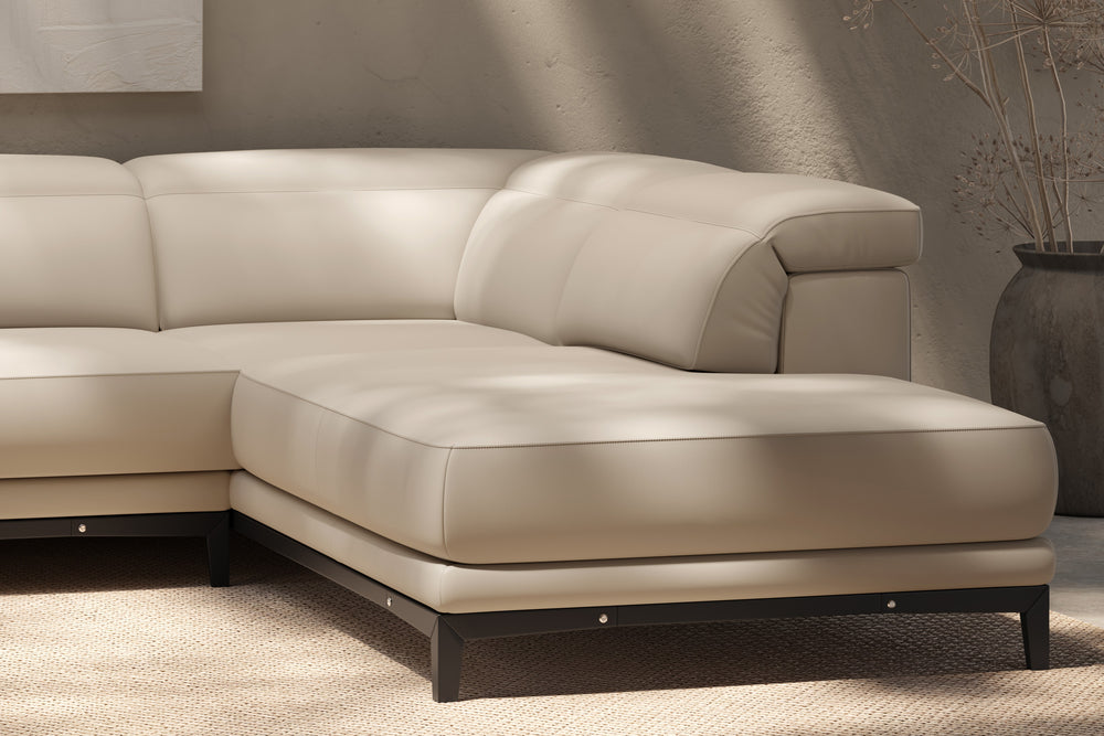 Valencia Valletta Top Grain Leather L-Shape with Right Chaise Sofa, Beige