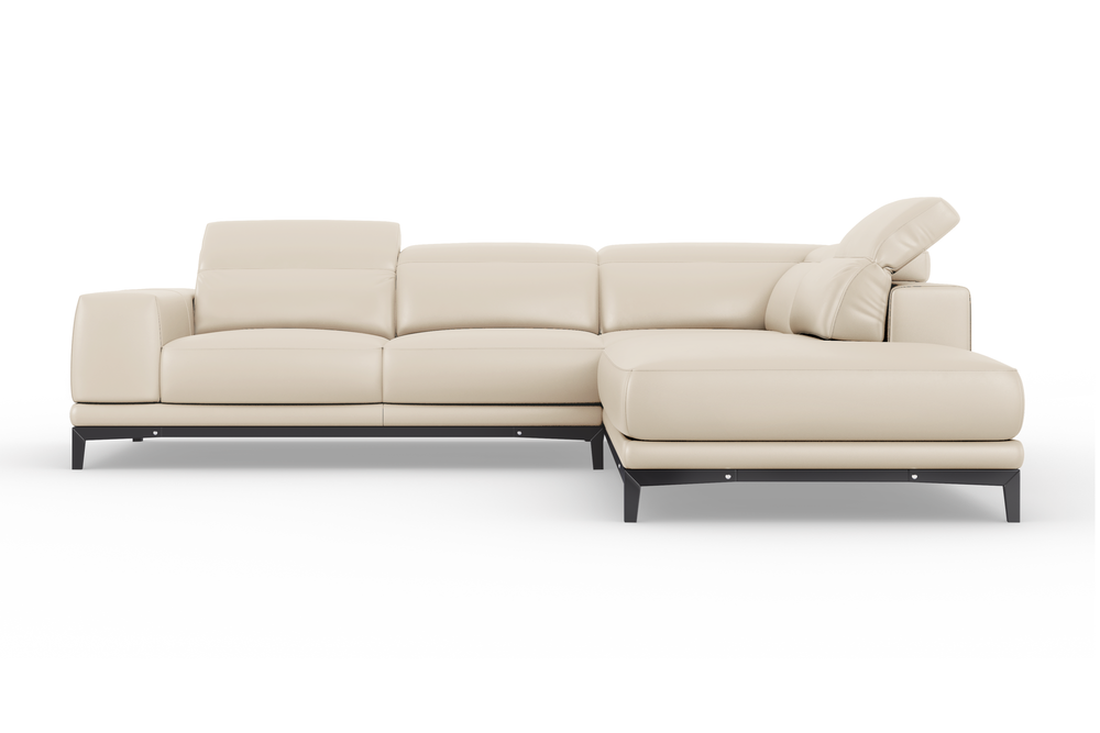 Valencia Valletta Top Grain Leather L-Shape with Right Chaise Sofa, Beige