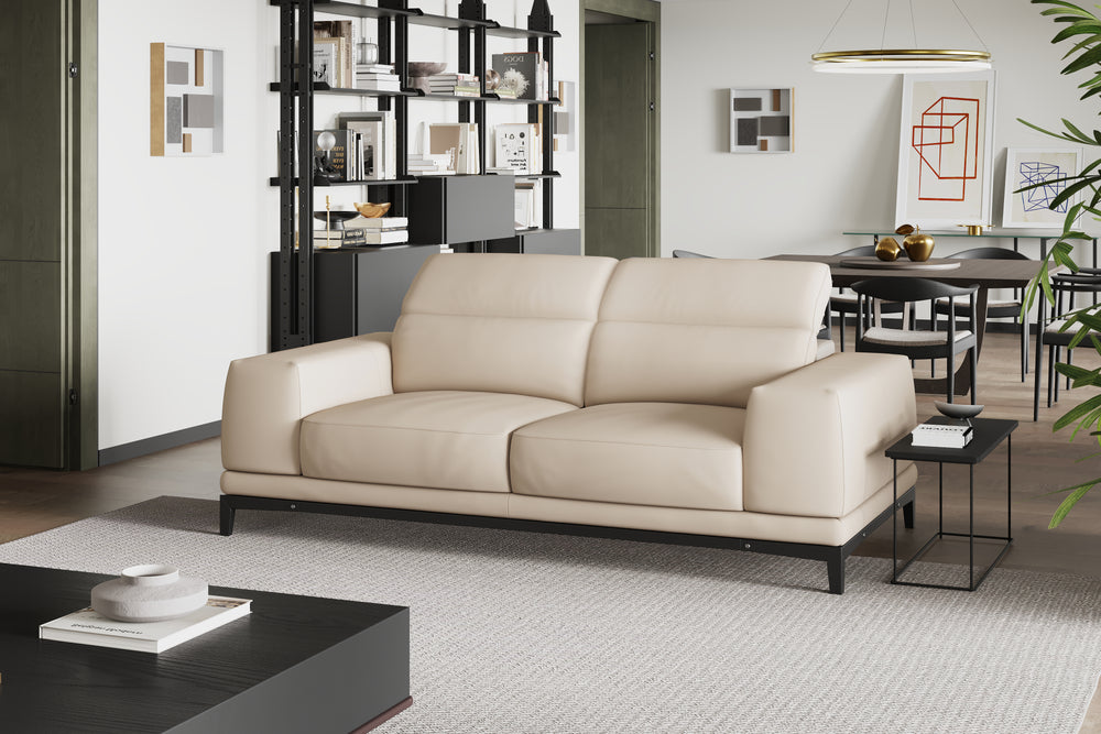 Valencia Valletta Top Grain Leather Loveseat Sofa, Beige