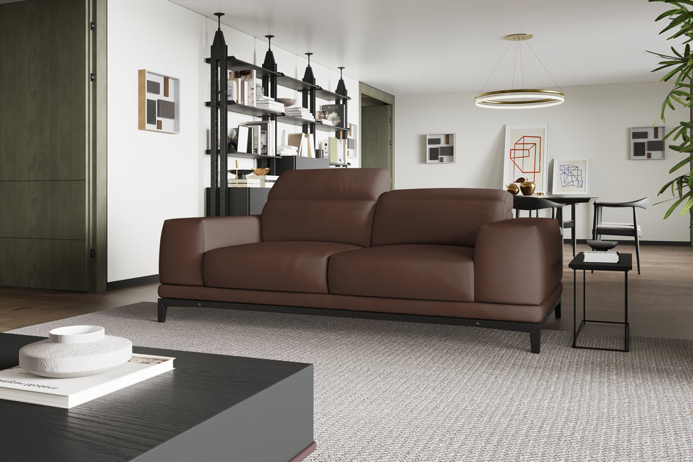 Valencia Valletta Top Grain Leather Loveseat Sofa, Dark Brown