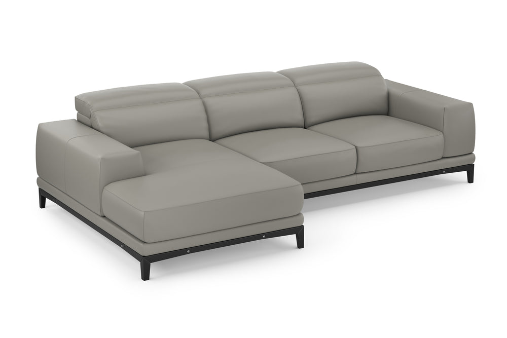 Valencia Valletta Top Grain Leather Three Seats with Left Chaise Sofa, Grey