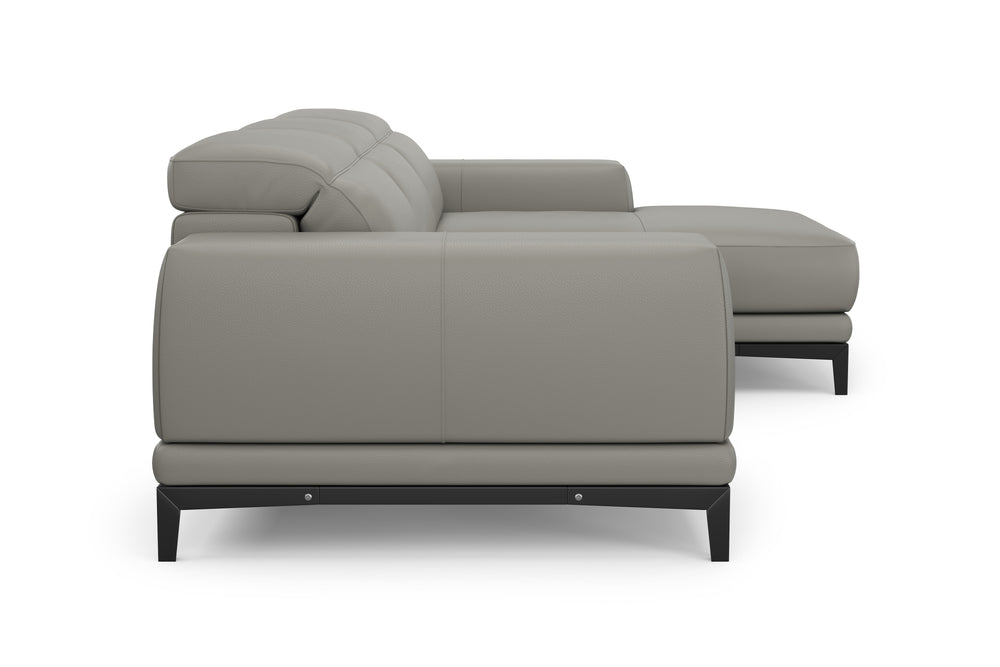 Valencia Valletta Top Grain Leather Three Seats with Right Chaise Sofa, Grey