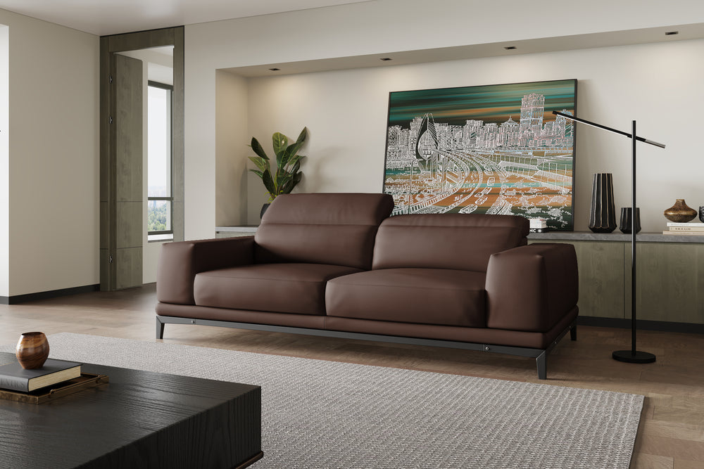 Valencia Valletta Top Grain Leather Wide Seats Sofa, Dark Brown