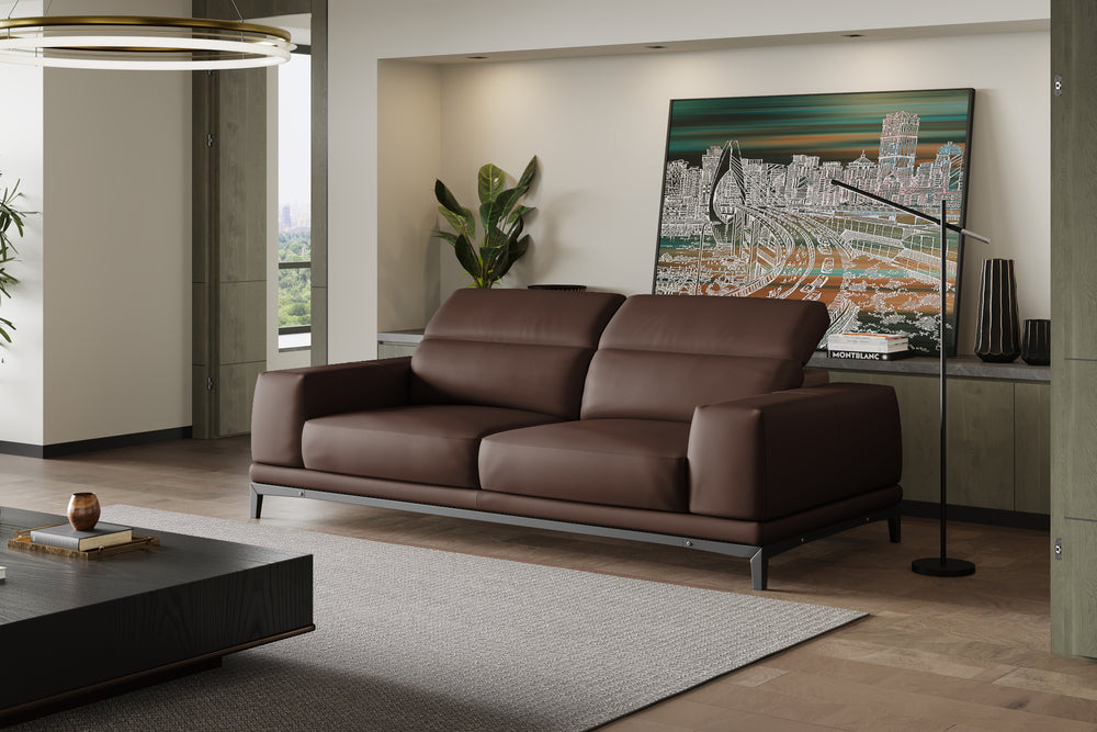 Valencia Valletta Top Grain Leather Wide Seats Sofa, Dark Brown