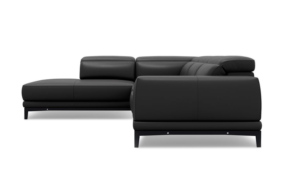 Valencia Valletta Top Grain Leather Sectional L-Shape with Left Chaise Sofa, Black