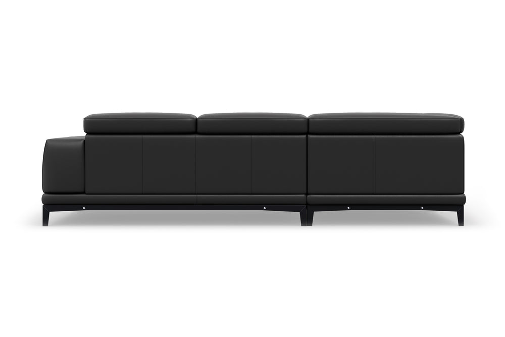 Valencia Valletta Top Grain Leather Sectional L-Shape with Left Chaise Sofa, Black