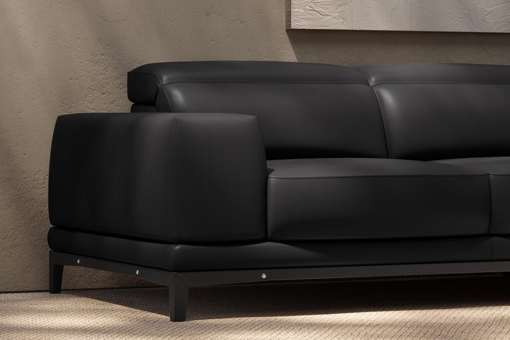 Valencia Valletta Top Grain Leather Sectional L-Shape with Left Chaise Sofa, Black